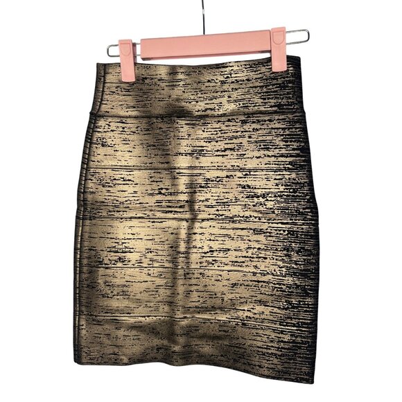 BCBGMaxAzria Womens Metallic Gold & Black Patterned Skirt S - Picture 1 of 9